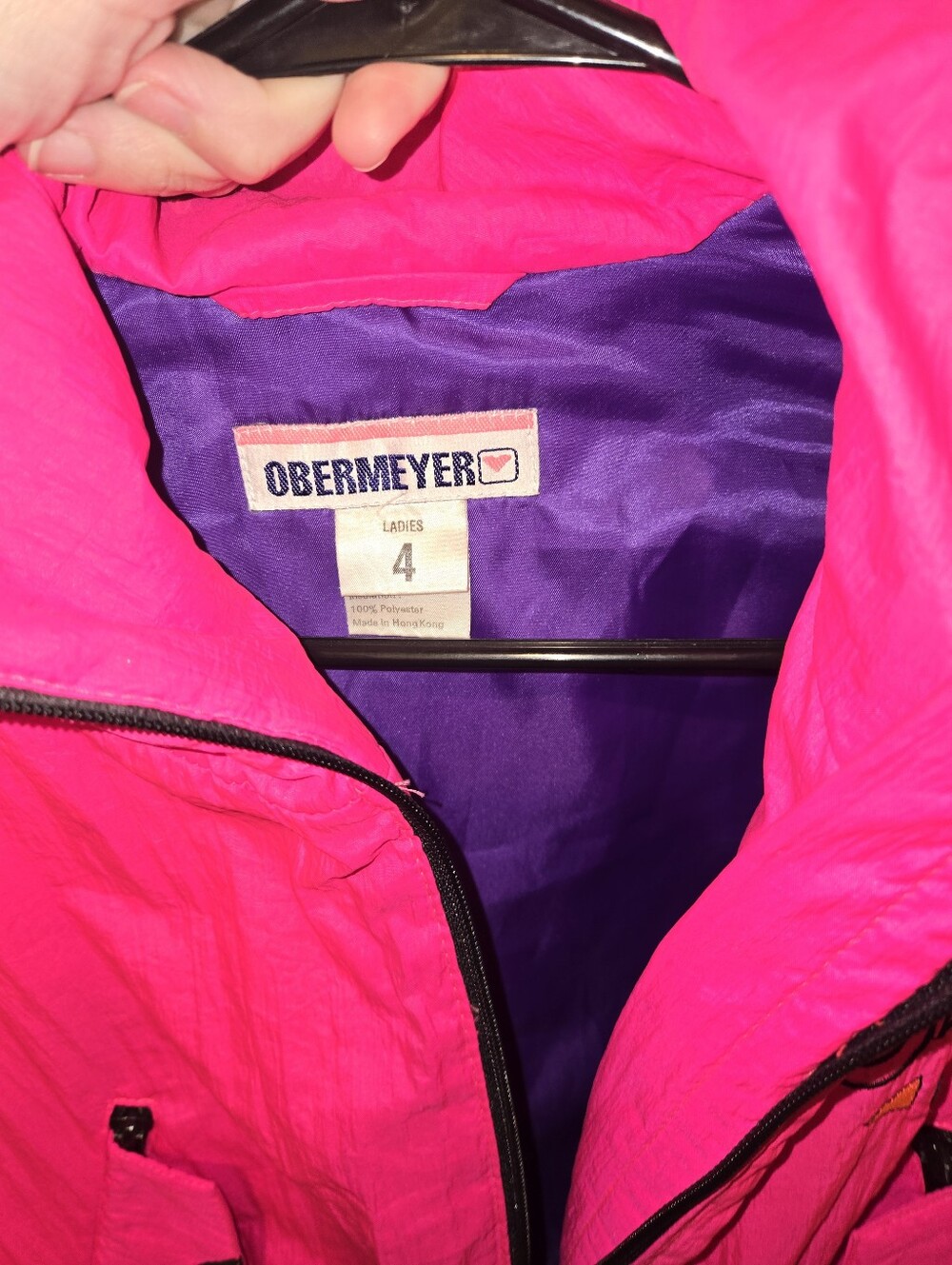 Vintage 80s Obermeyer Neon Pink Ski Jacket Women’s 4 Retro Colorblock Snowsuit - Picture 8 of 8